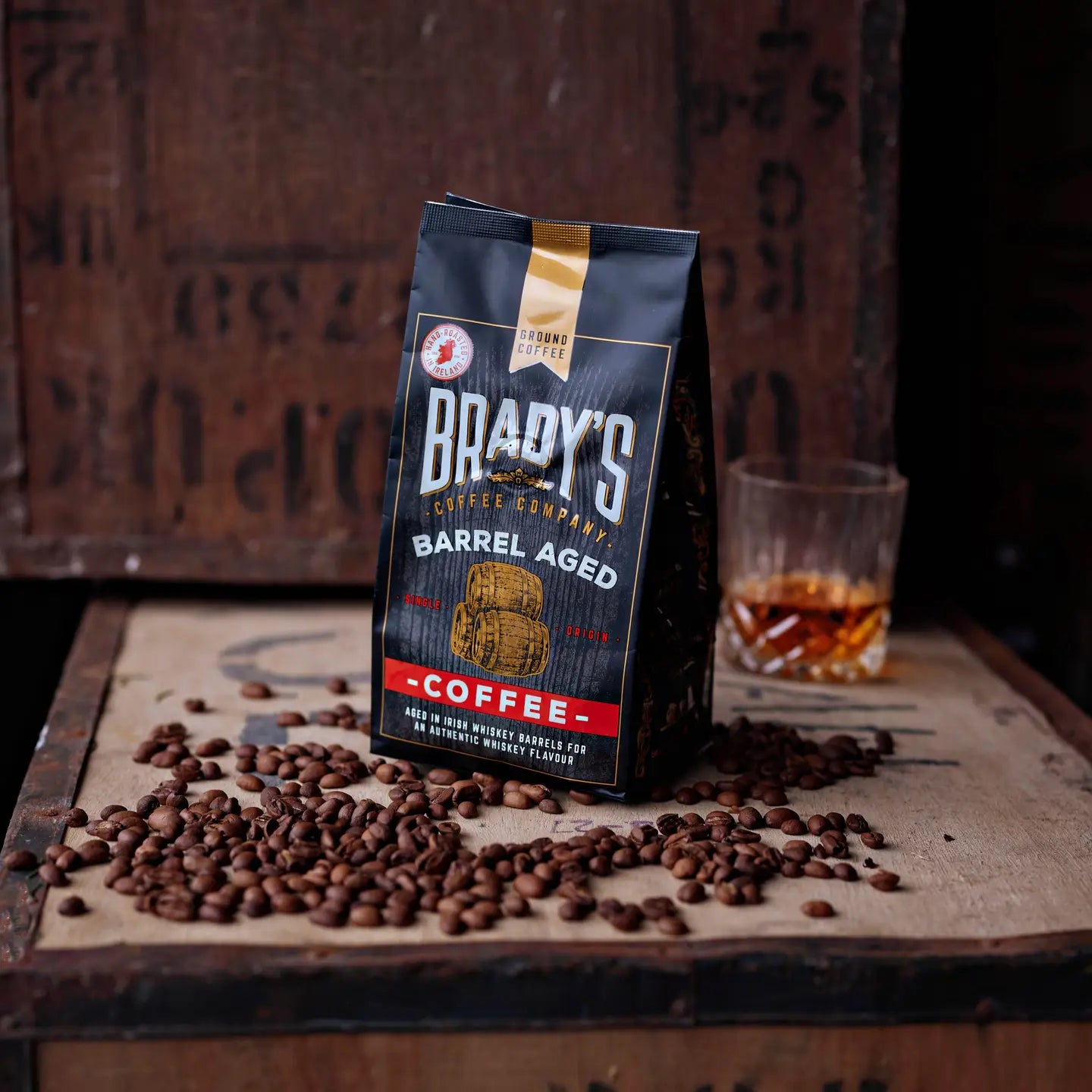 Brady's Barrel-Aged Whiskey WHOLE BEAN Coffee bag