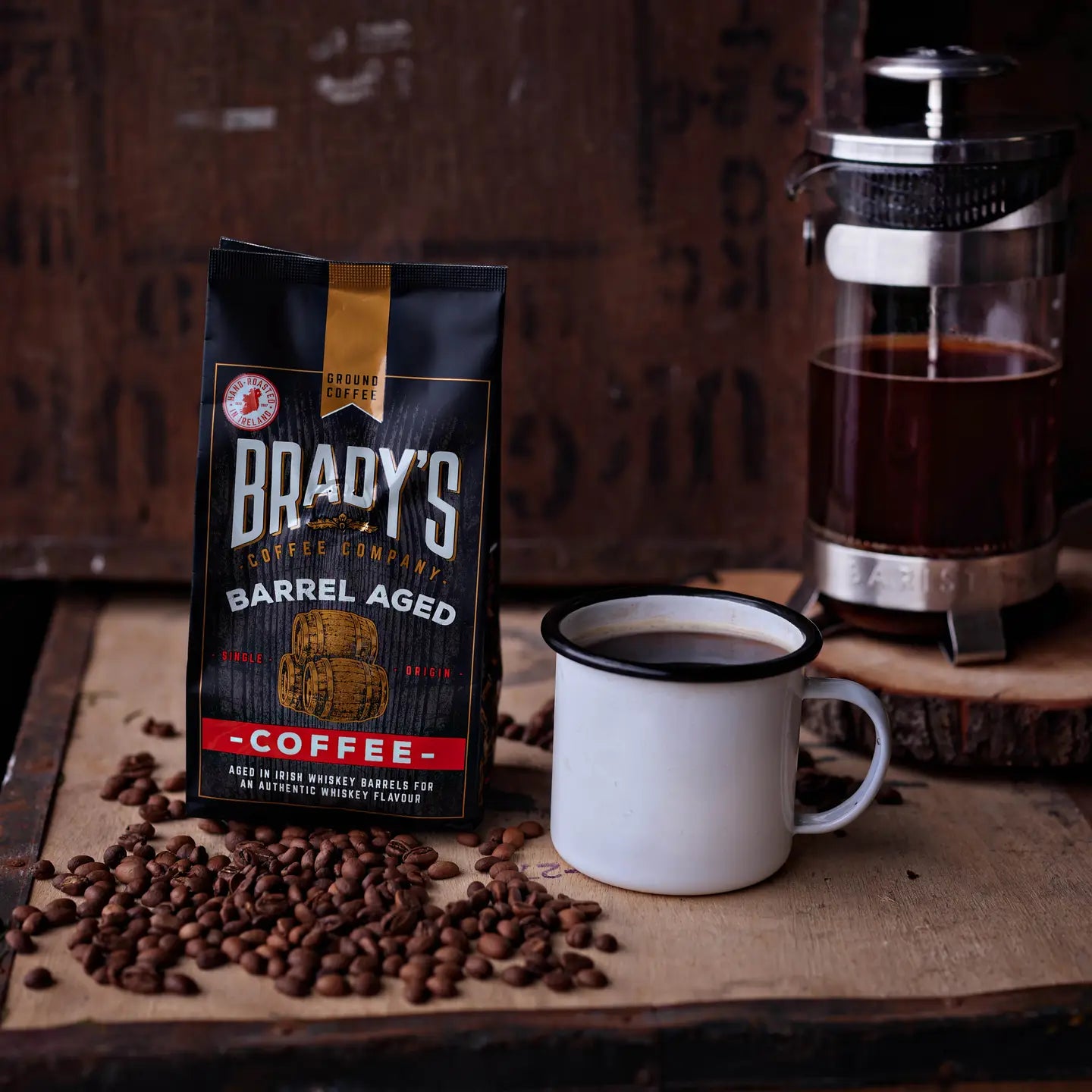 Brady's Barrel-Aged Whiskey WHOLE BEAN Coffee bag
